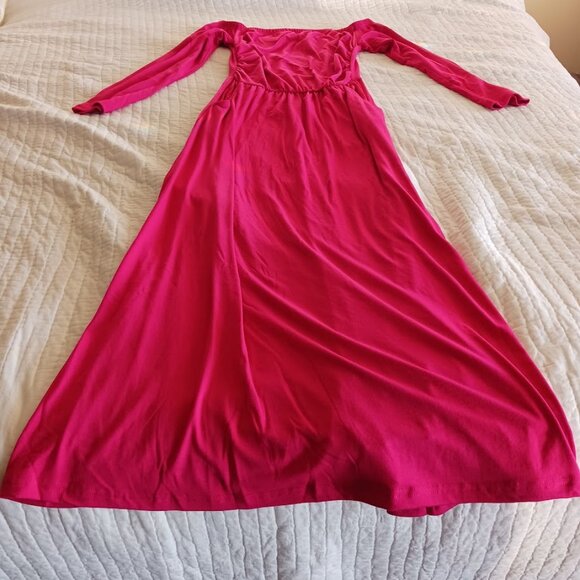 Hot Pink Off-Shoulder High-Waisted Barbie Maxi Dress w/ Pockets Womens Medium - Picture 4 of 5